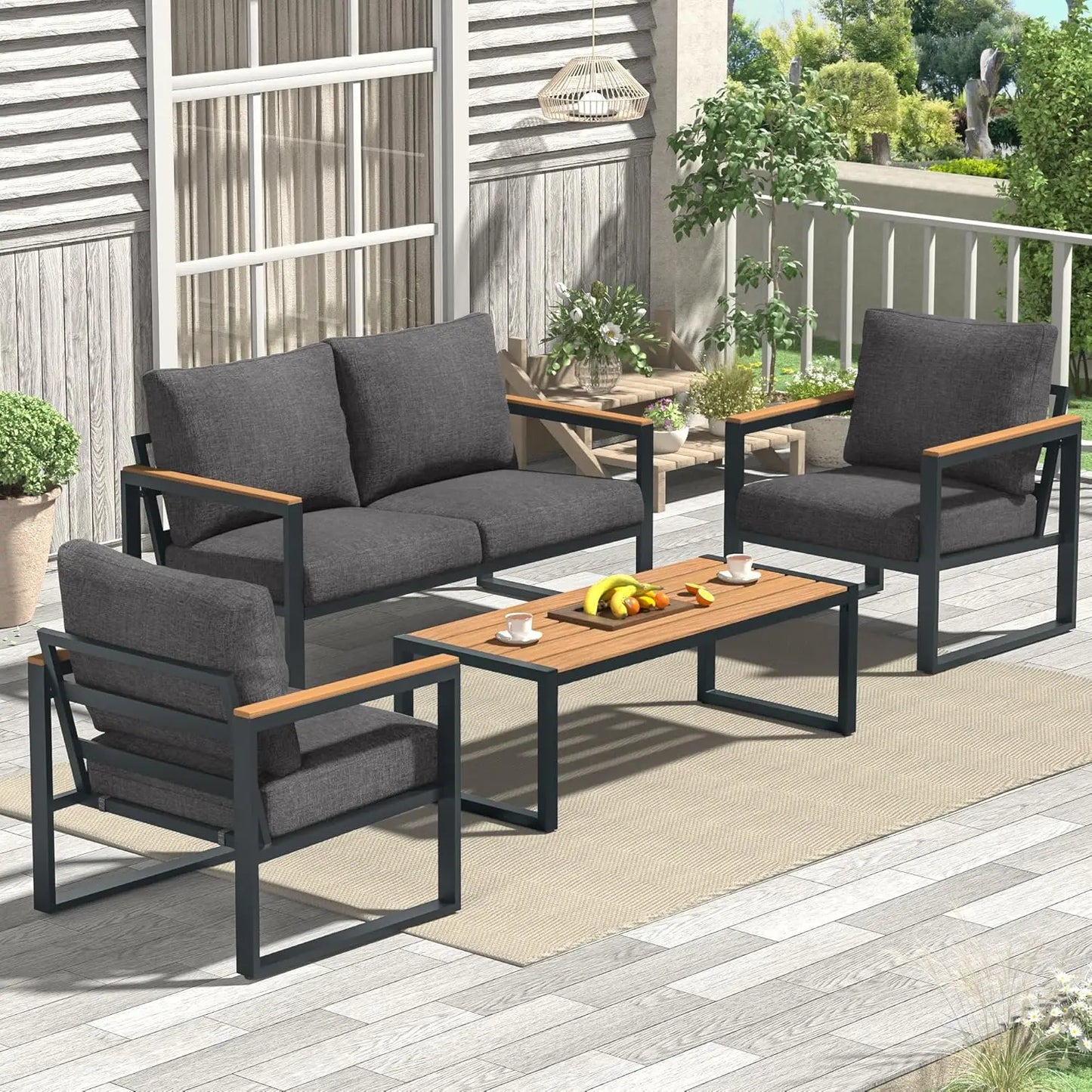 Patio Furniture Set 4 Pieces With Coffee Table Outdoor