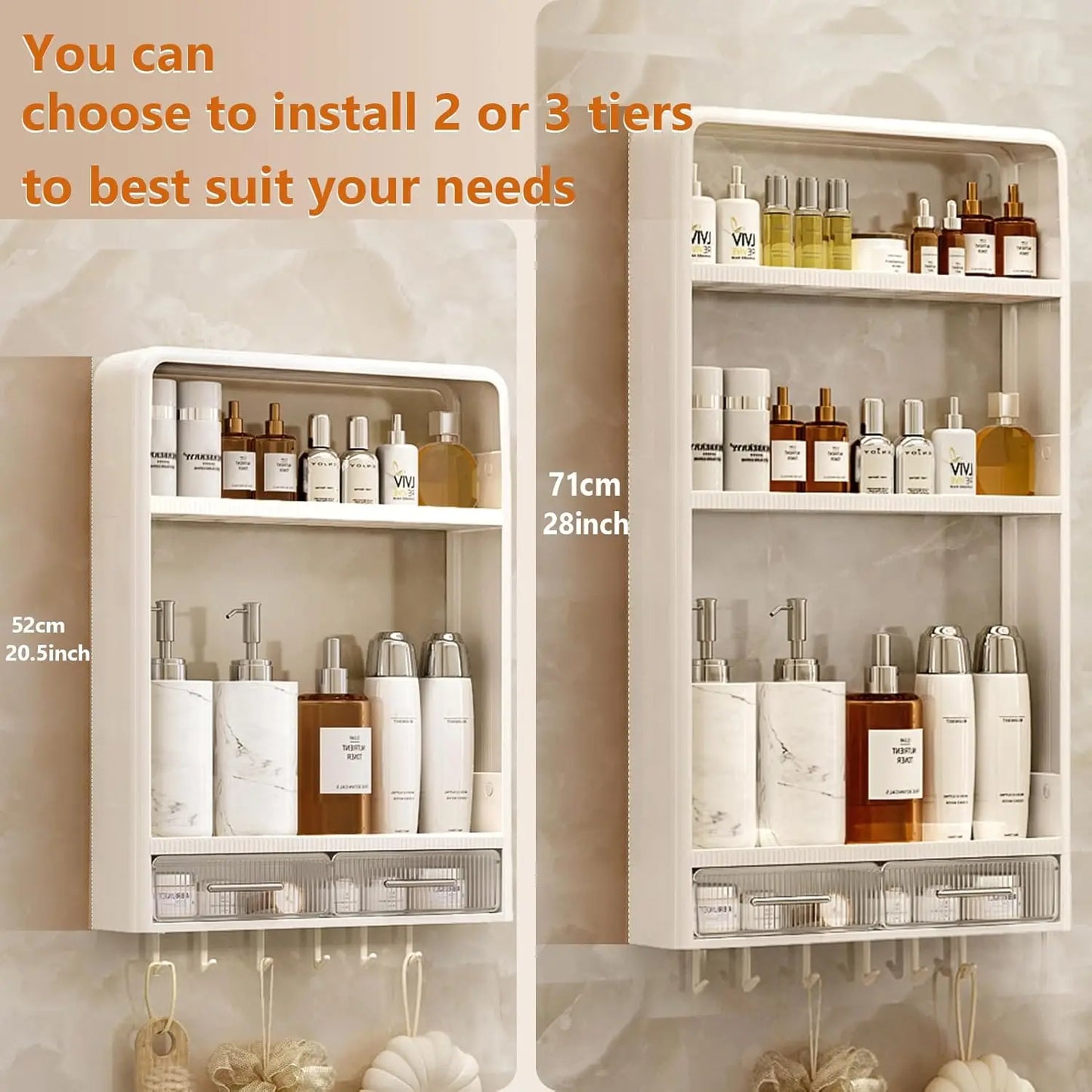 XMSJ Wall Mounted Bathroom Shelves With Drawers And Hooks