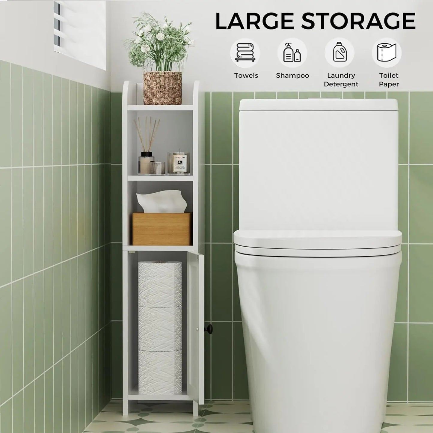 Compact Corner Bathroom Storage Cabinet With Door And Shelves