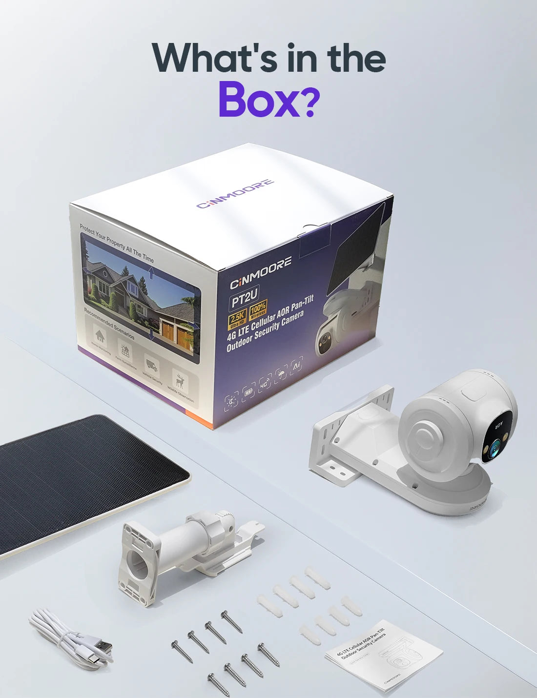 CINMOORE 4G LTE Solar Powered Outdoor Security Camera AI Surveillance