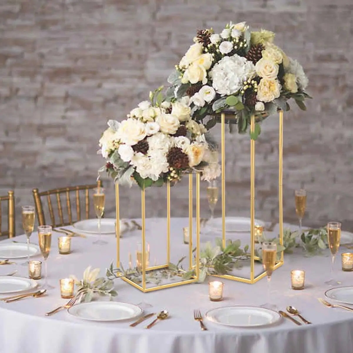 Gold Metal Flower Centerpiece Vase Set For Wedding Decor