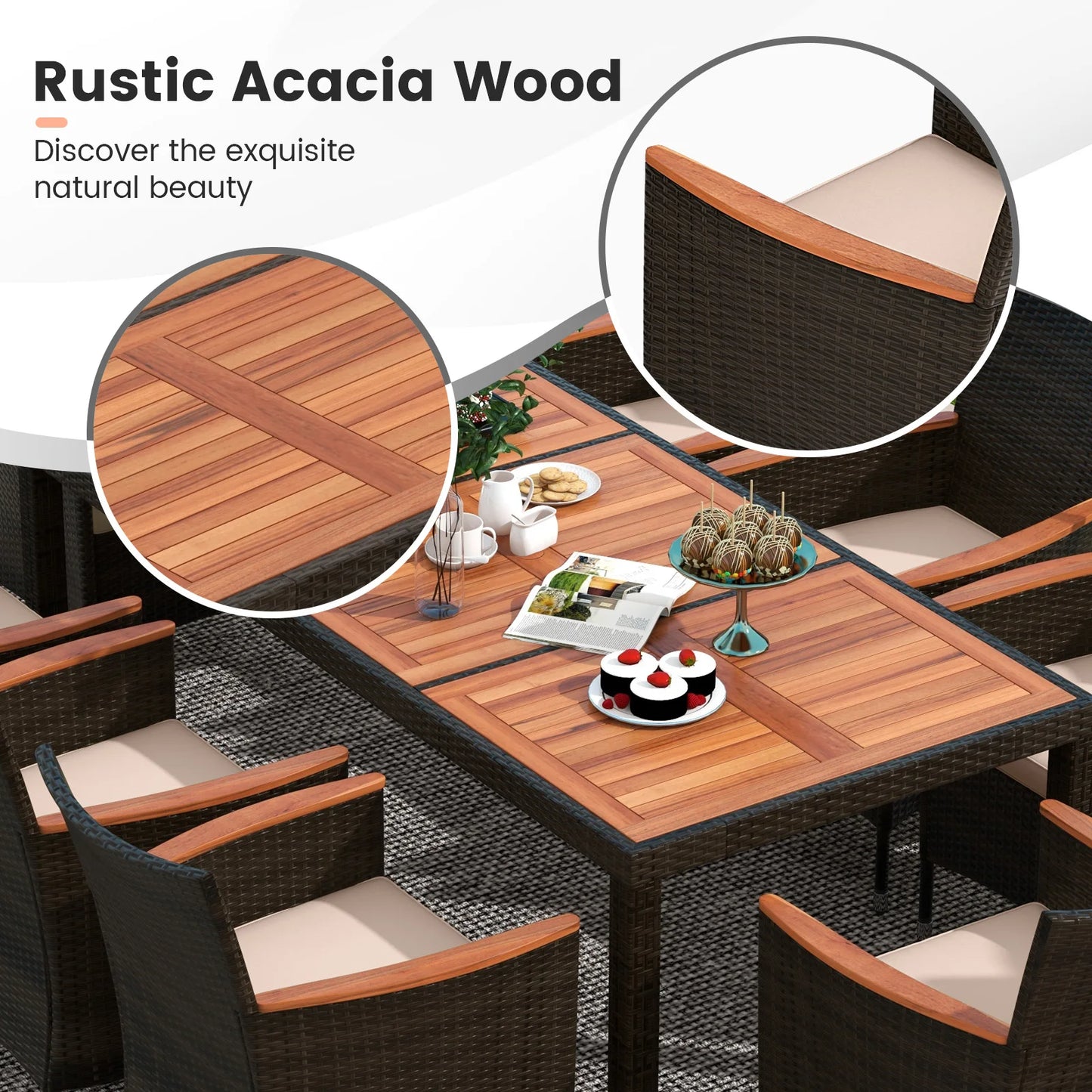 HOMASIS 9-Piece Patio Wicker Dining Set With Cushions
