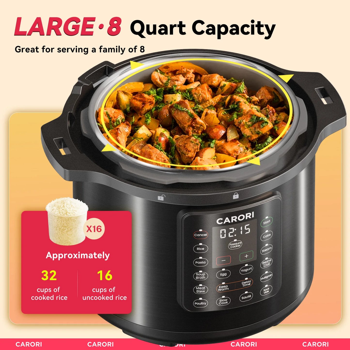 Carori 1200W 12-In-1 Electric Pressure Cooker Multi-Function Steamer