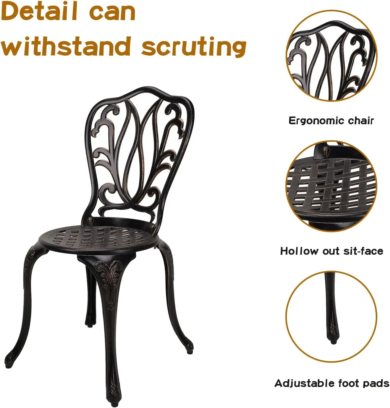 3-Piece Cast Aluminum Outdoor Patio Bistro Set For Lawn Garden Backyard