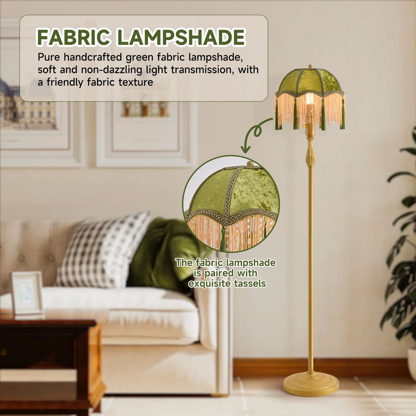 Retro Tassel Floor Lamp With Adjustable LED Night Light