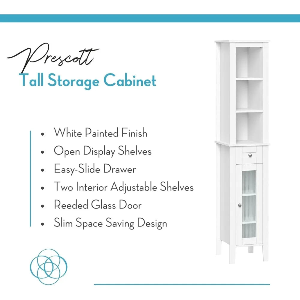 Slim Tall Bathroom Storage Cabinet With Glass Door And Drawer