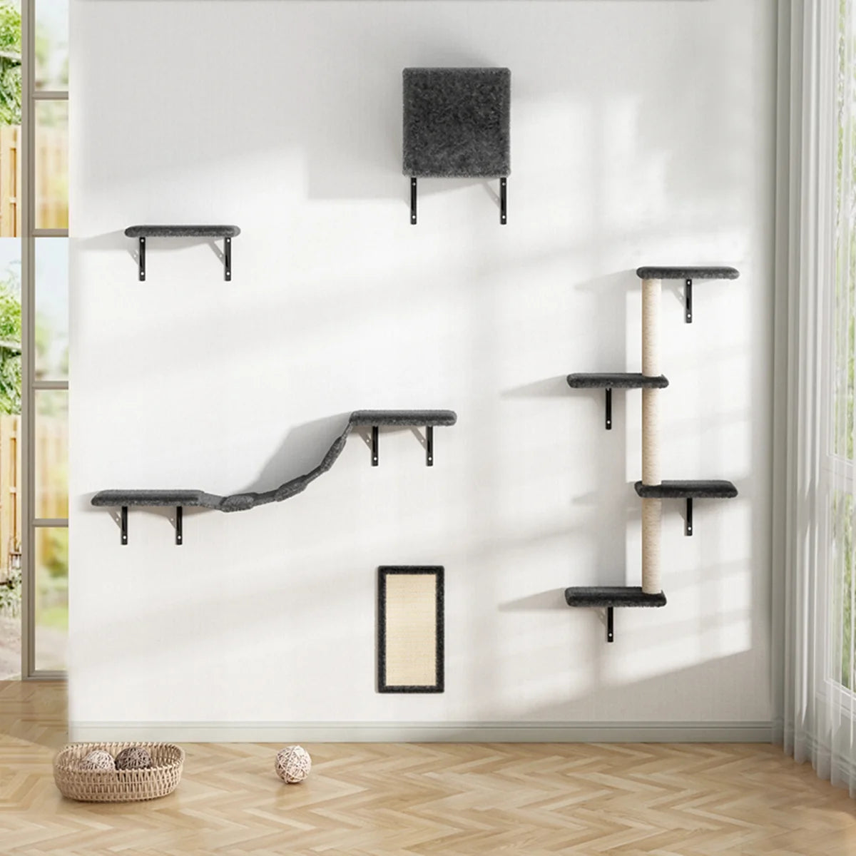 Cat Wall Climber Set With Shelves And Scratching Posts