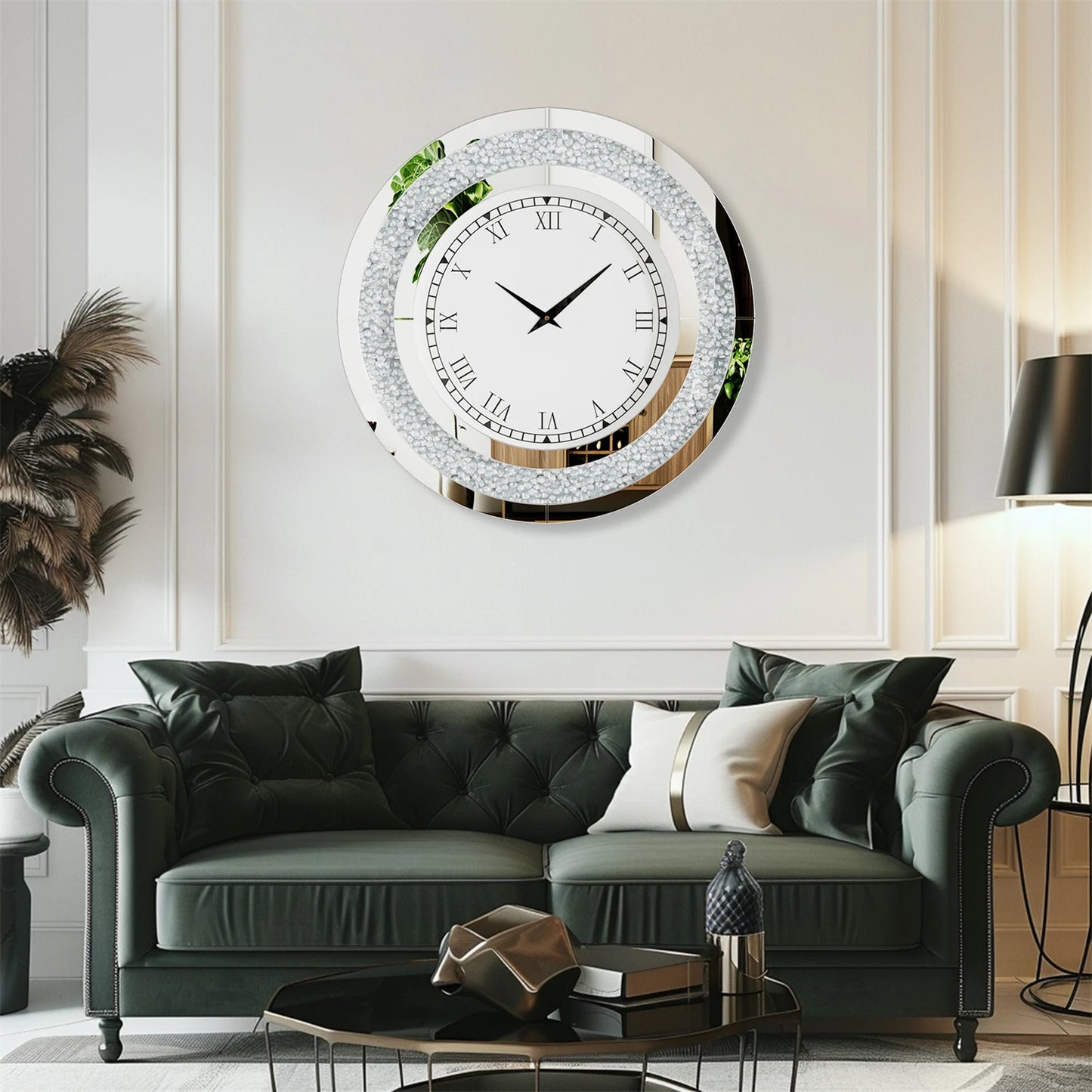 Bling Round Mirror Clock for Wall Decor and Home Ambience