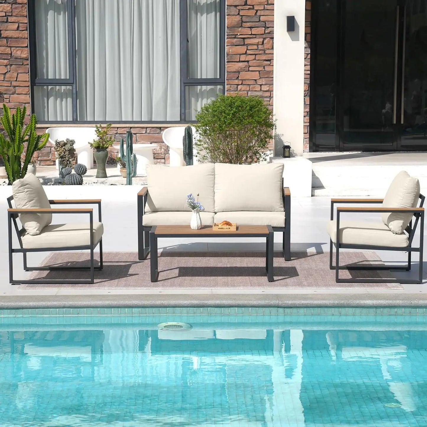 Patio Furniture Set 4 Pieces With Coffee Table Outdoor