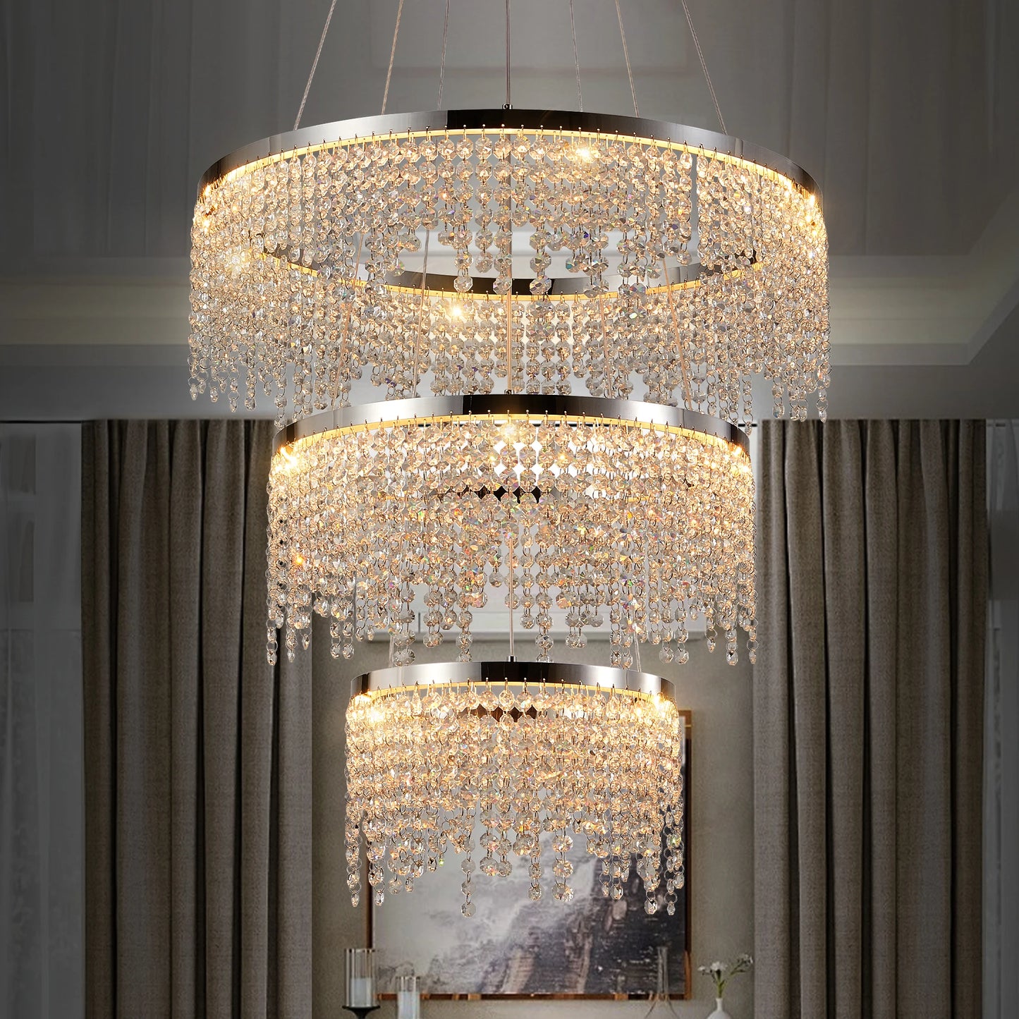 Crystal LED Chandelier Pendant Light for Living Room and Dining