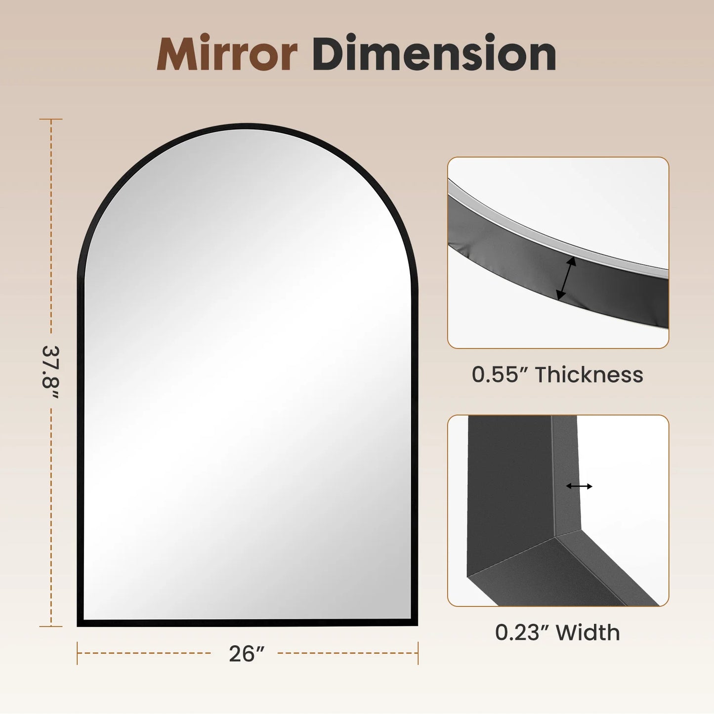 JHK Arched Metal Framed Bathroom Mirror Wall Mount