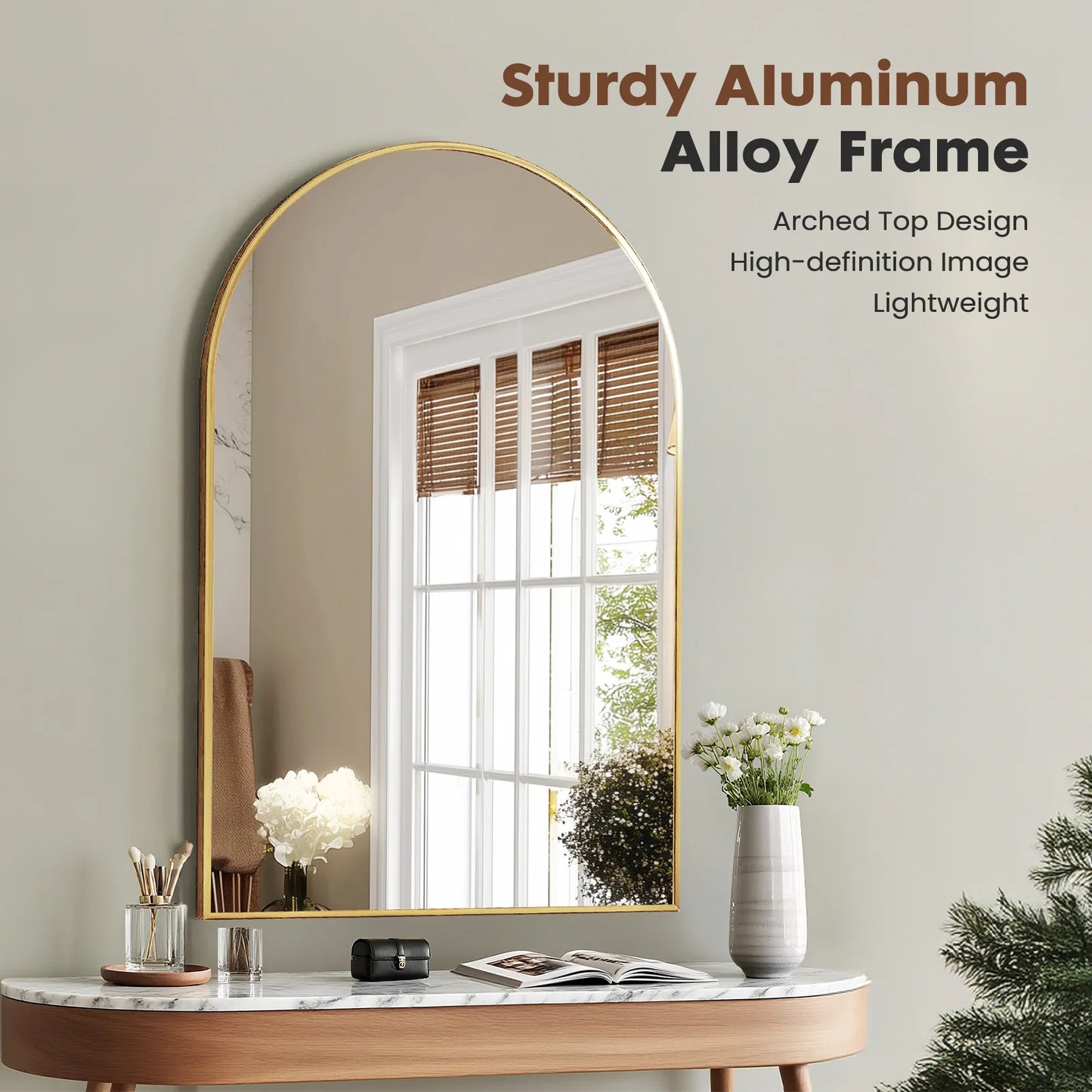 JHK Arched Metal Framed Bathroom Mirror Wall Mount