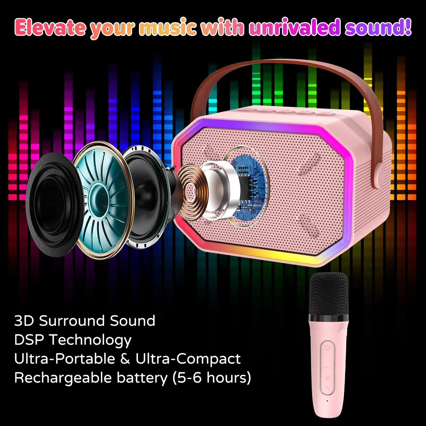 RIVGOTCN Mini Bluetooth Karaoke Machine for Kids Portable Wireless
