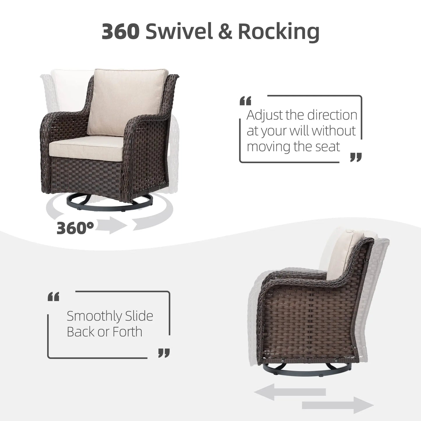 HiMISS 3-Piece Wicker Swivel Rocker Patio Set With Glass Table