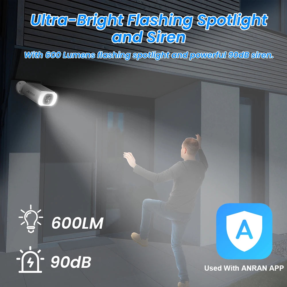 ANRAN Solar Security Camera 2K Outdoor Wireless Battery Floodlight