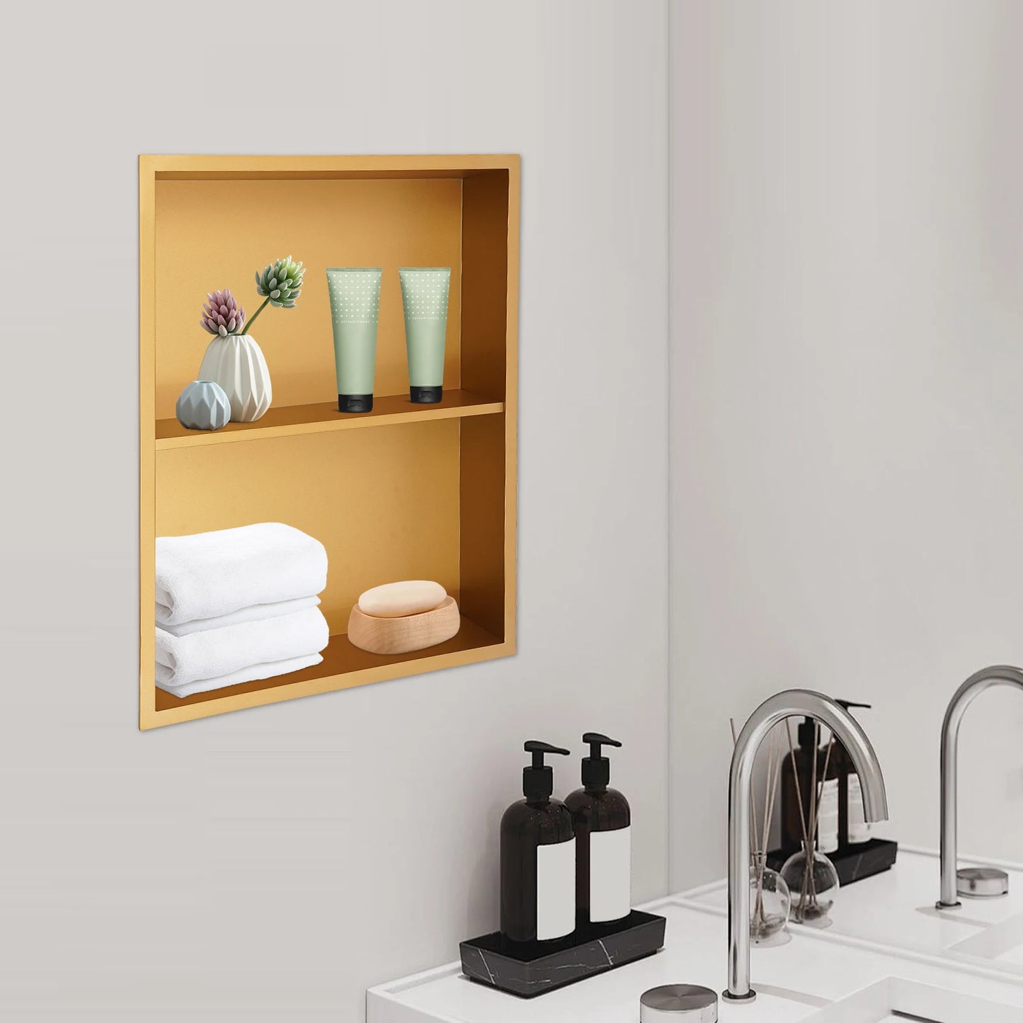 Stainless Steel Recessed Wall Niche Shelf Dual Tier Shower