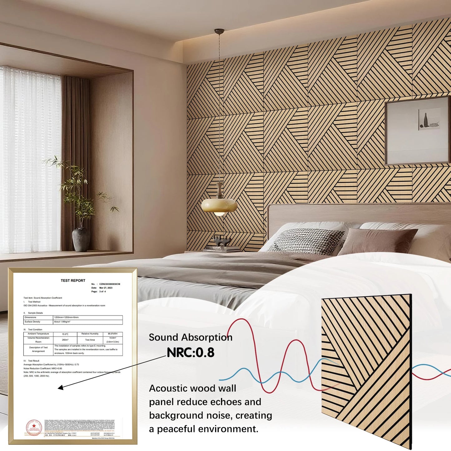 Hign-concerned 4-Pack Acoustic 3D Wood Slat Wall Panels Self-Adhesive