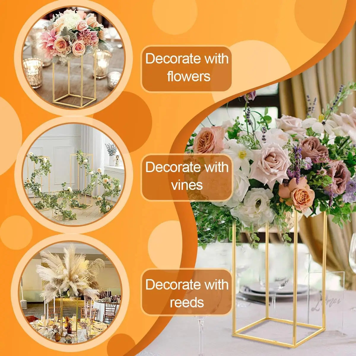 Gold Metal Flower Centerpiece Vase Set For Wedding Decor