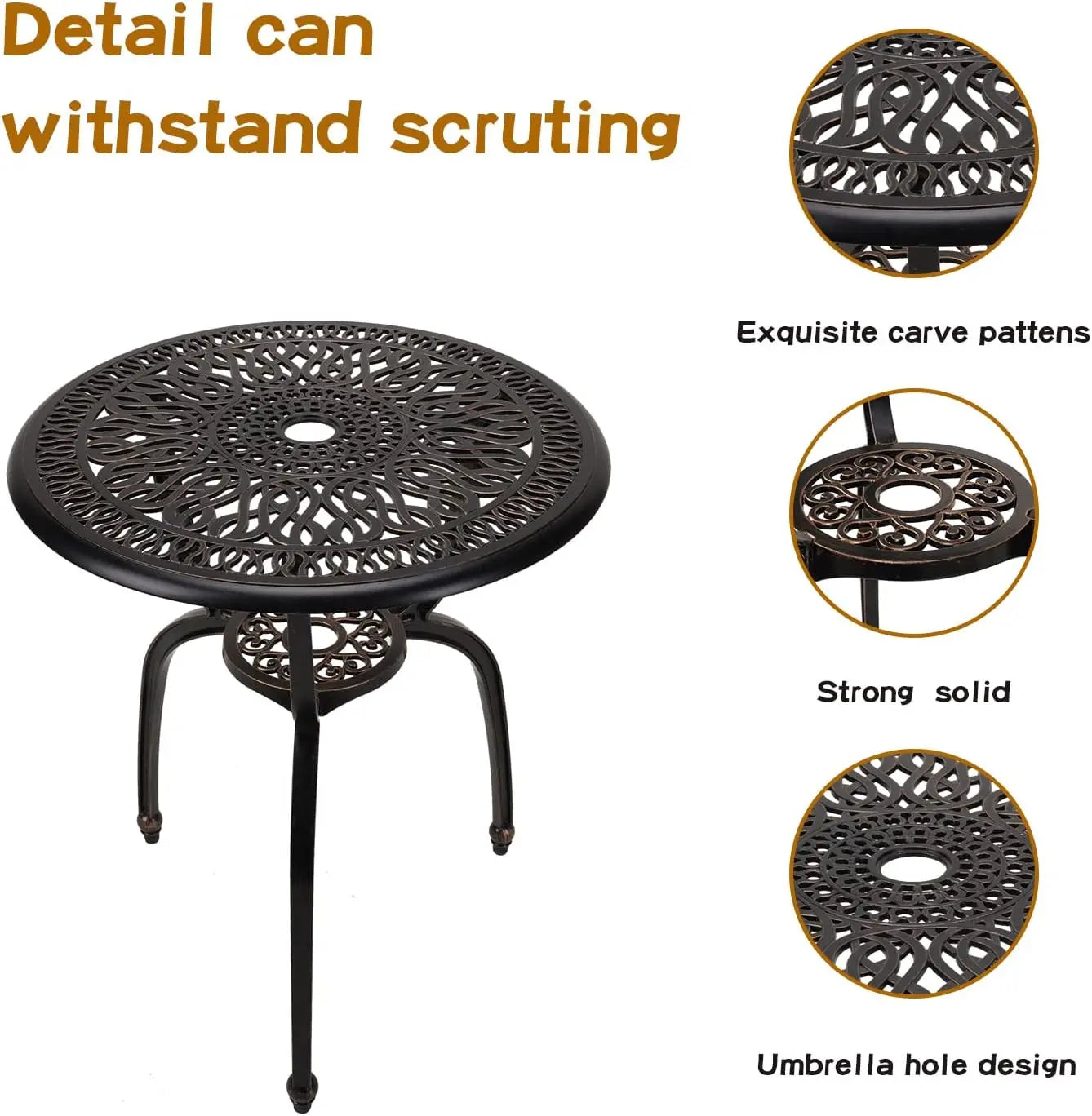 3-Piece Cast Aluminum Outdoor Patio Bistro Set For Lawn Garden Backyard