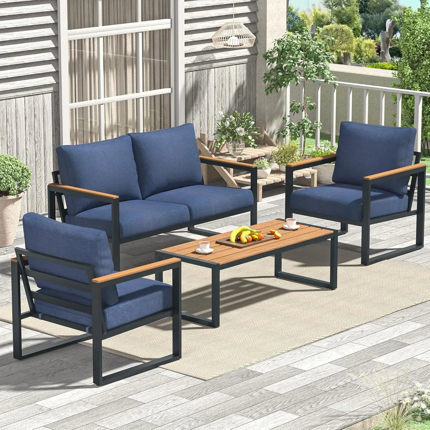 Patio Furniture Set 4 Pieces With Coffee Table Outdoor