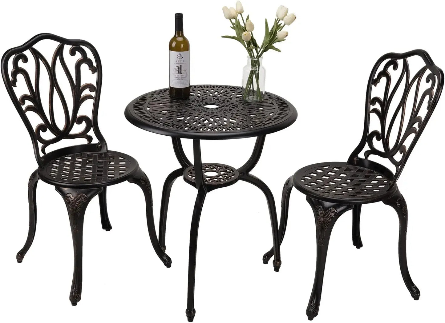 3-Piece Cast Aluminum Outdoor Patio Bistro Set For Lawn Garden Backyard