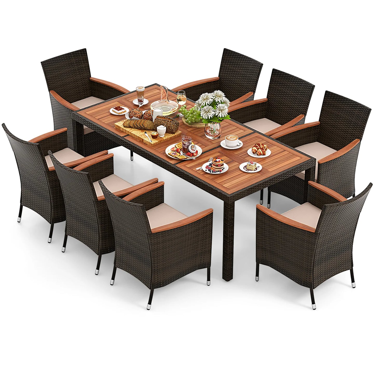 HOMASIS 9-Piece Patio Wicker Dining Set With Cushions