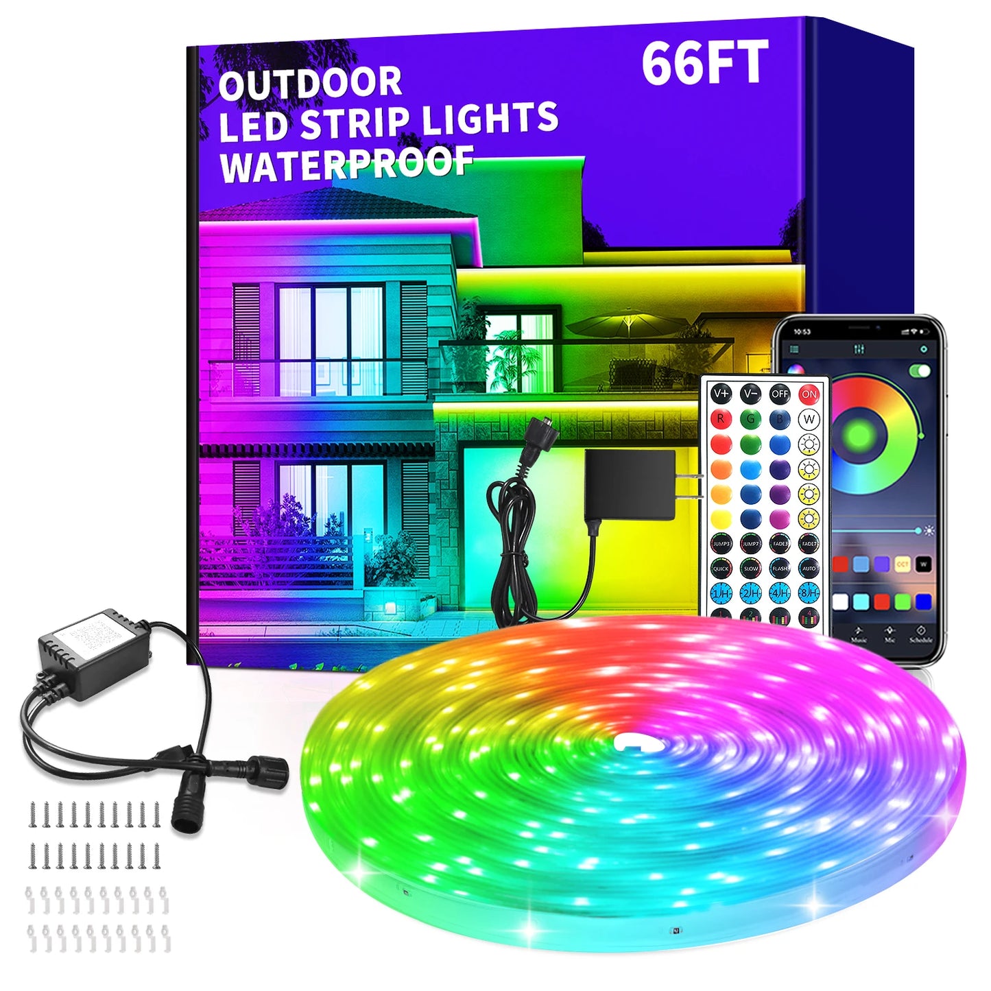 Segrass Outdoor RGB LED Strip Lights IP68 Waterproof with Remote