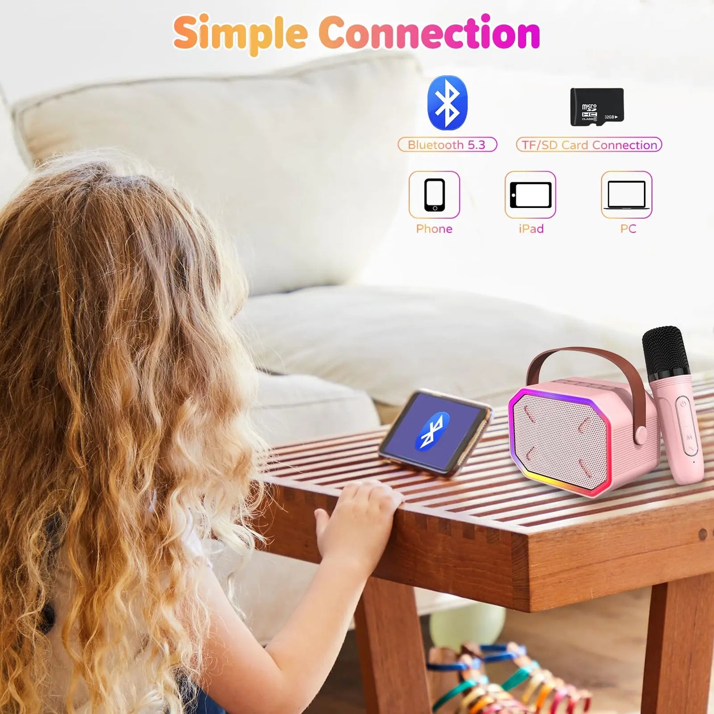 RIVGOTCN Mini Bluetooth Karaoke Machine for Kids Portable Wireless