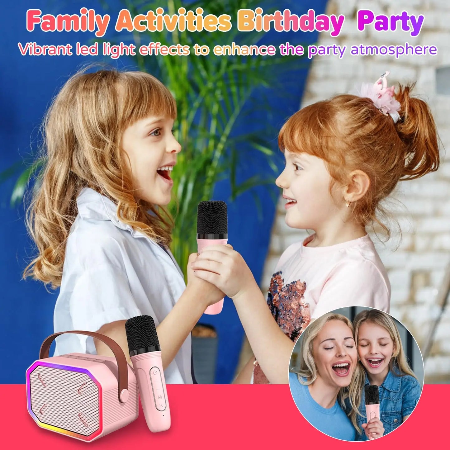 RIVGOTCN Mini Karaoke Machine For Kids Bluetooth Portable Wireless Microphone