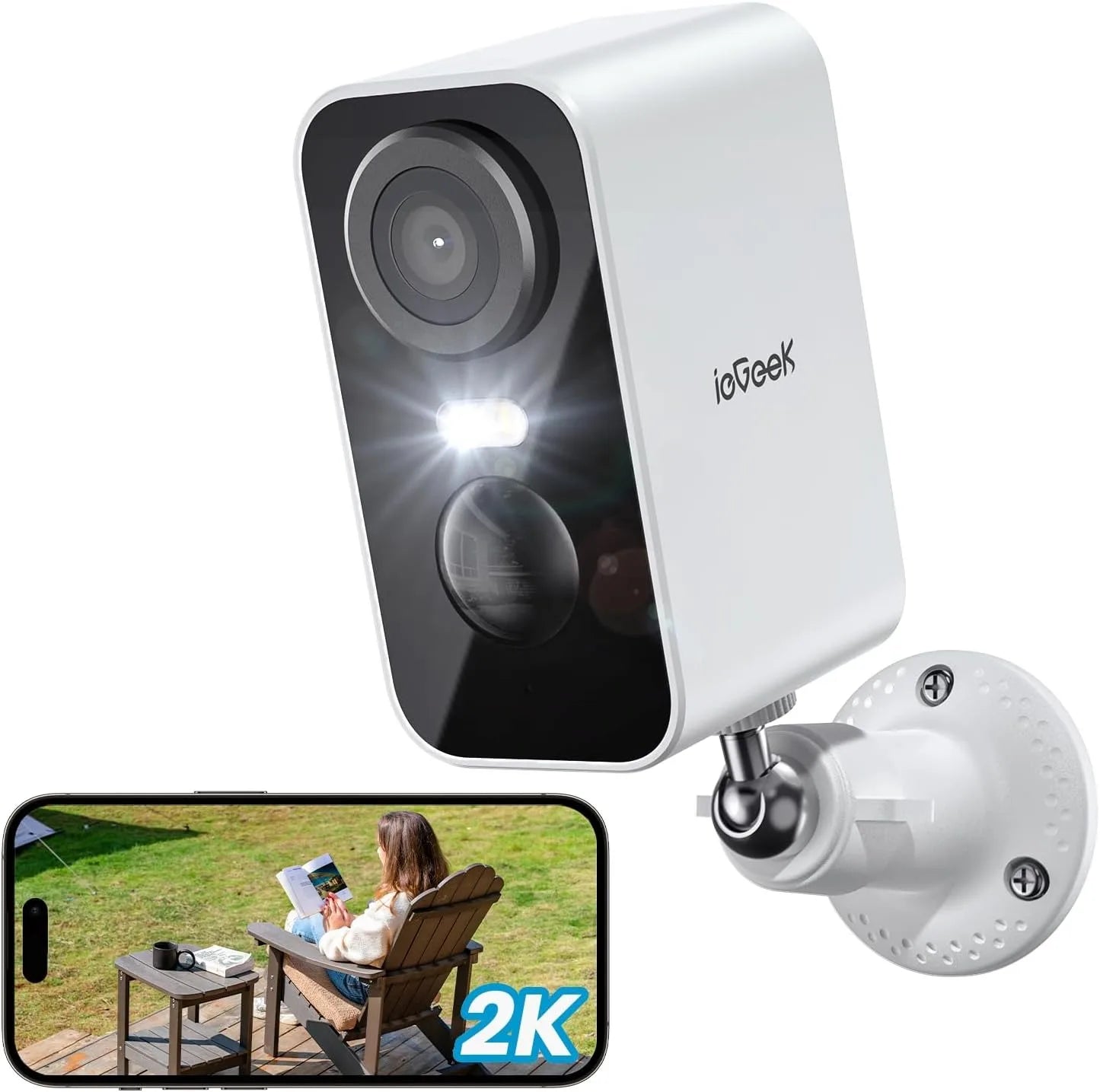 IEGEEK 2K Wireless Outdoor Security Camera Night Vision Rechargeable Battery