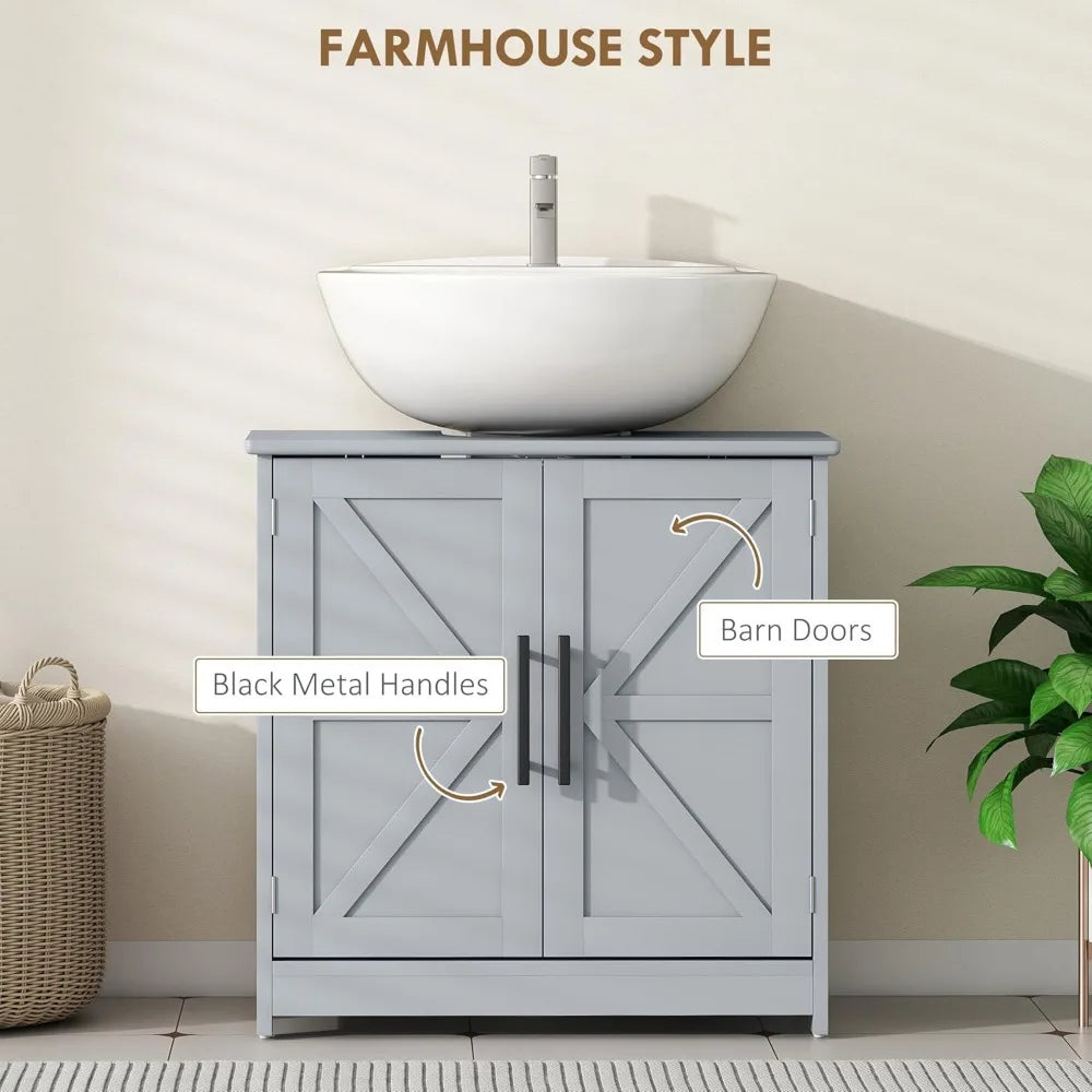 Farmhouse Freestanding Bathroom Sink Cabinet With Adjustable Shelf Barn Doors