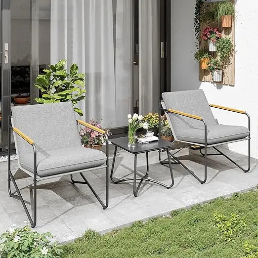 Compact 3 Piece Patio Conversation Set With Glass Table Weather Resistant
