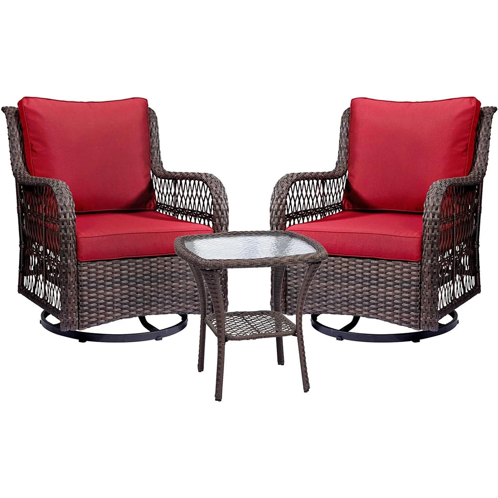 HiMISS 3-Piece Wicker Swivel Rocker Patio Set With Glass Table