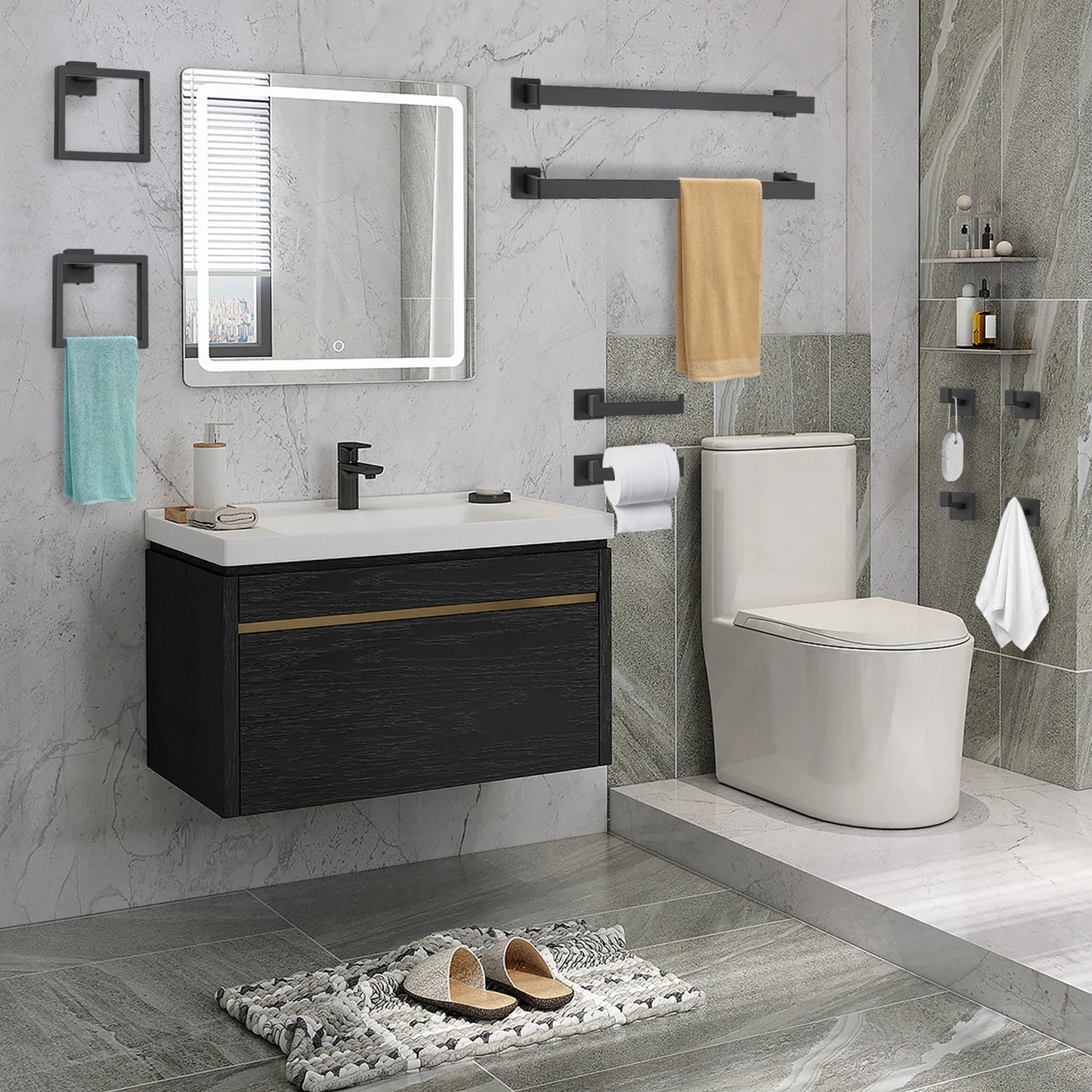 Wall Mount Bathroom Accessories Steel Toilet Paper Holder Towel Rack