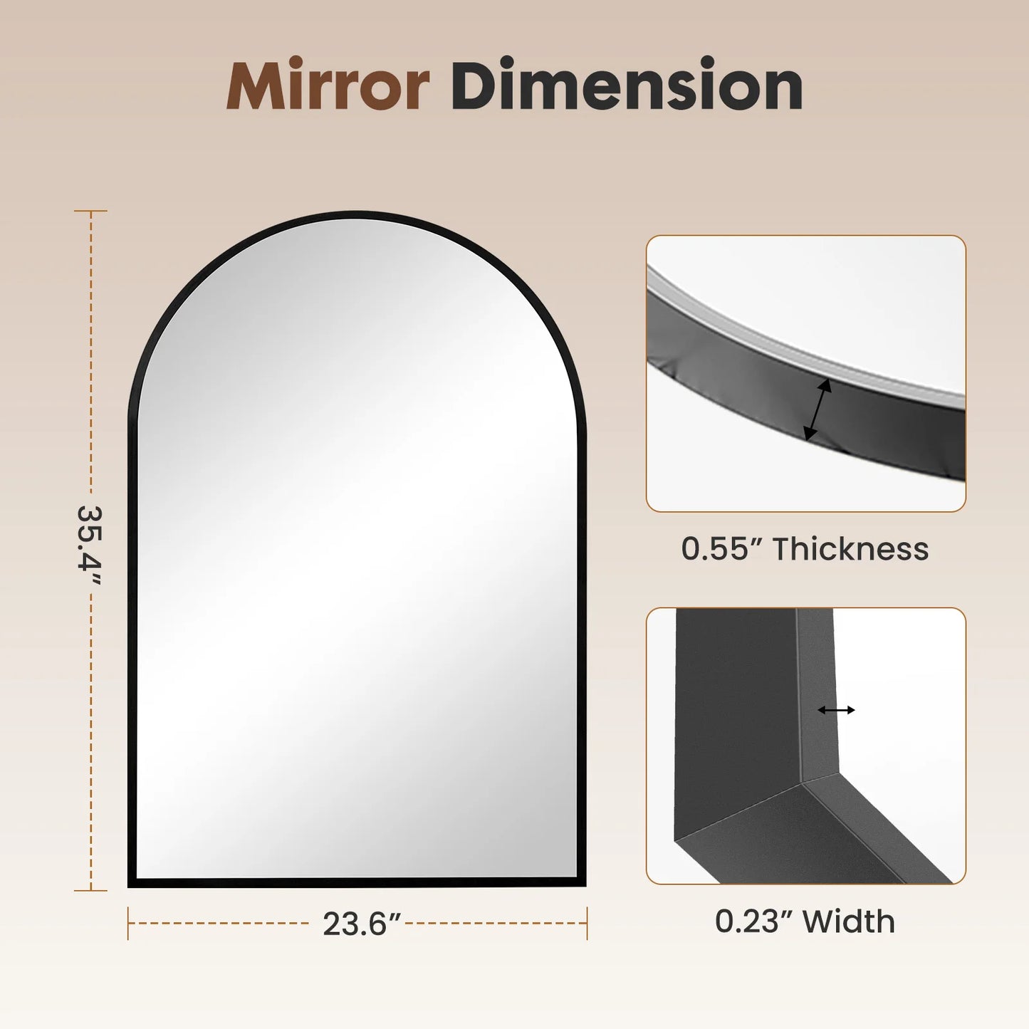 JHK Arched Metal Framed Bathroom Mirror Wall Mount