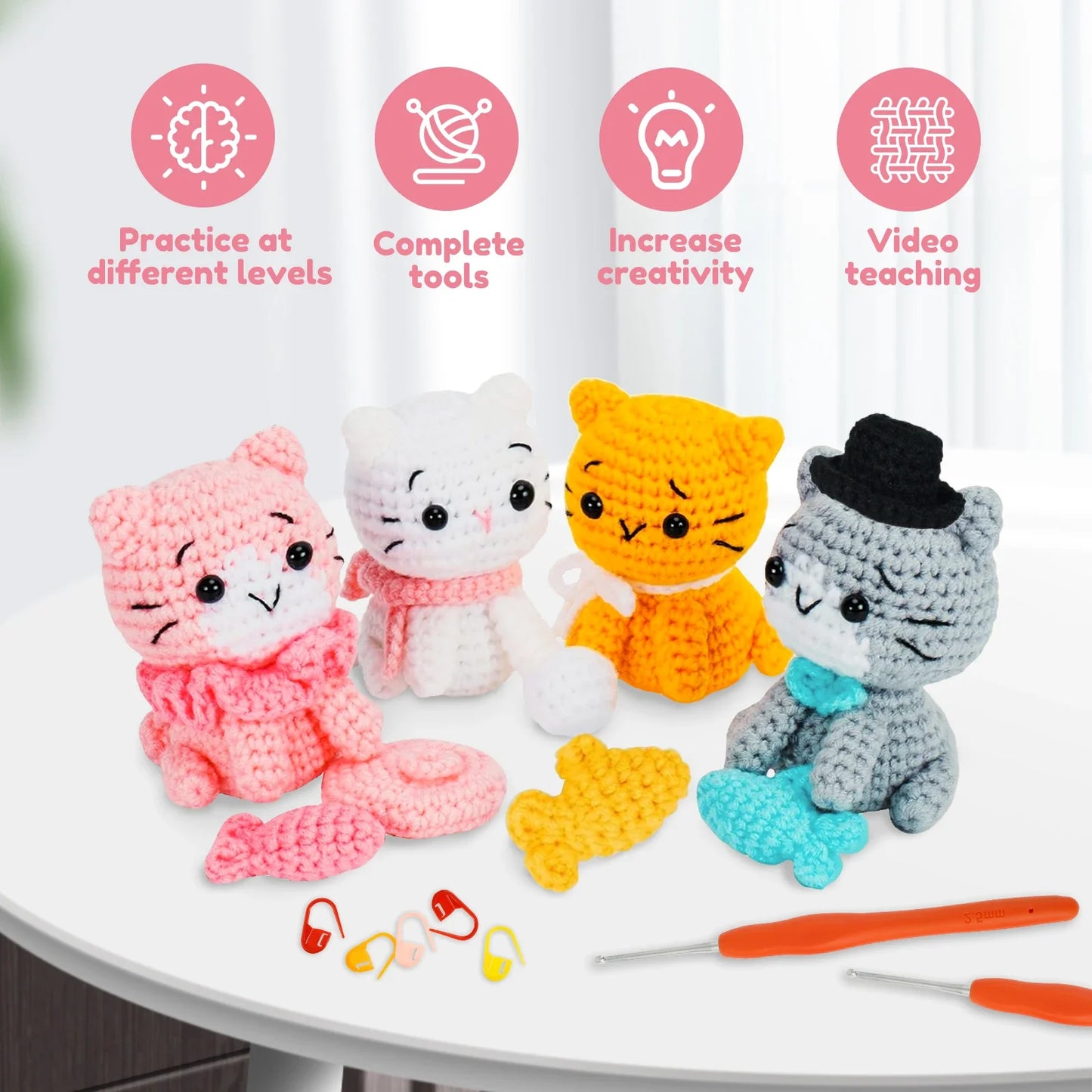 Hign-concerned Cat Crochet Kit For Beginners With Accessories