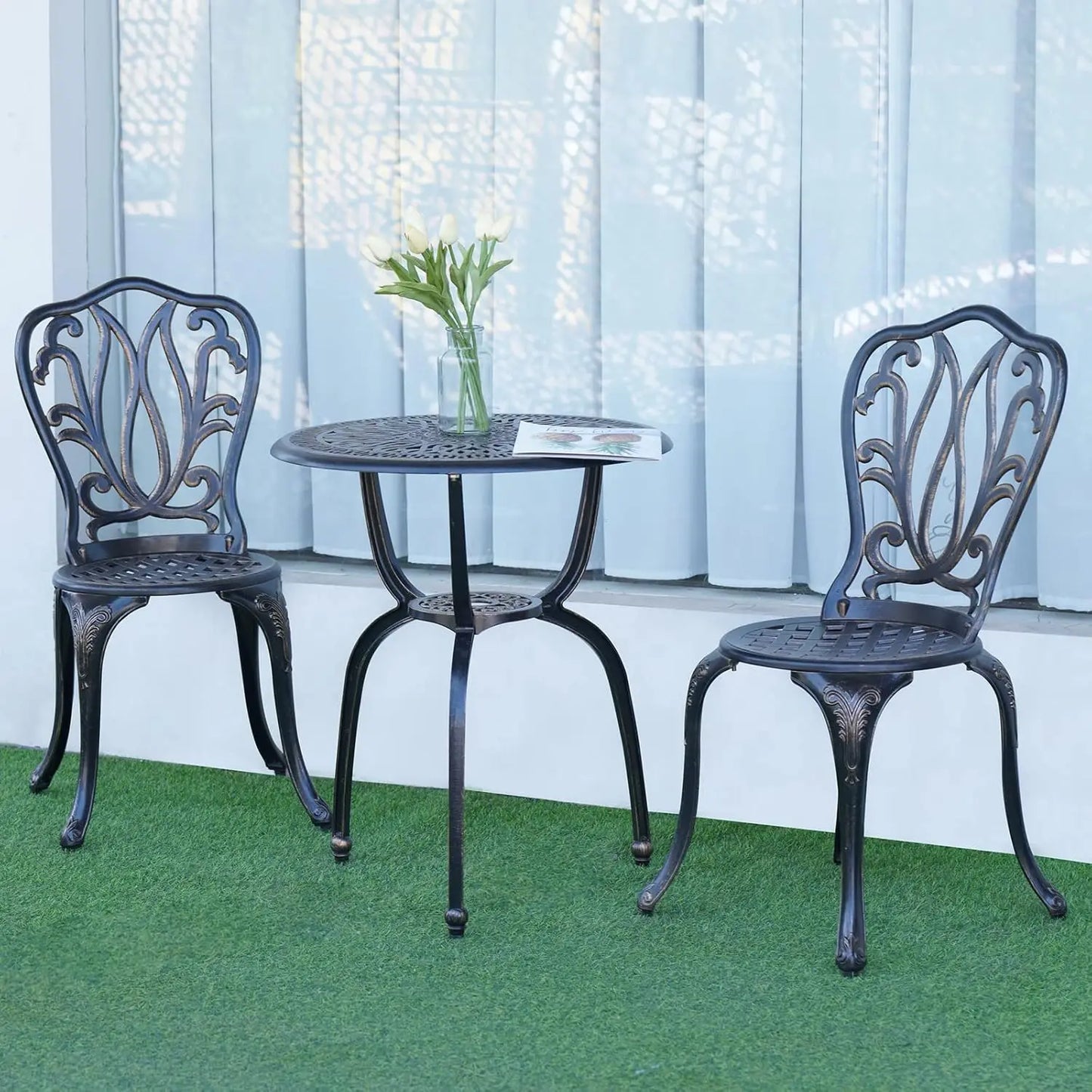3-Piece Cast Aluminum Outdoor Patio Bistro Set For Lawn Garden Backyard