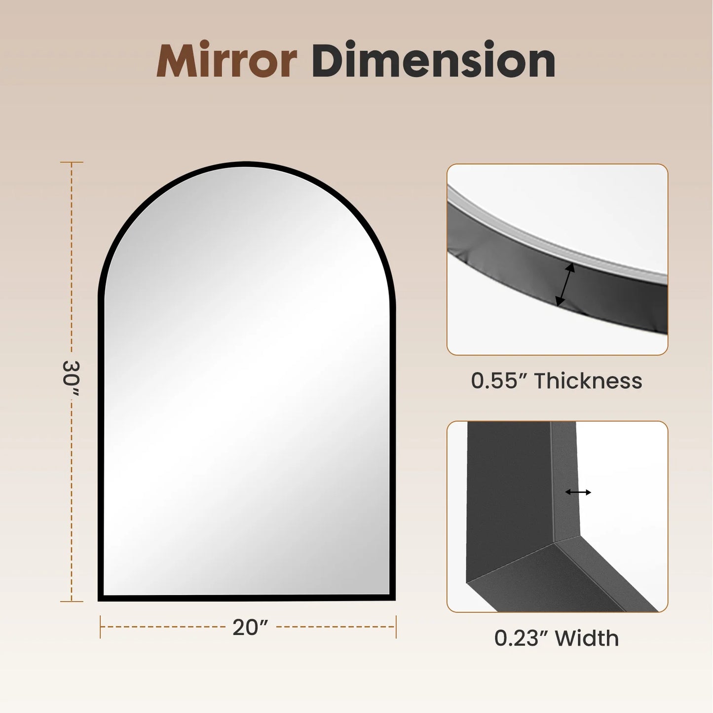 JHK Arched Metal Framed Bathroom Mirror Wall Mount