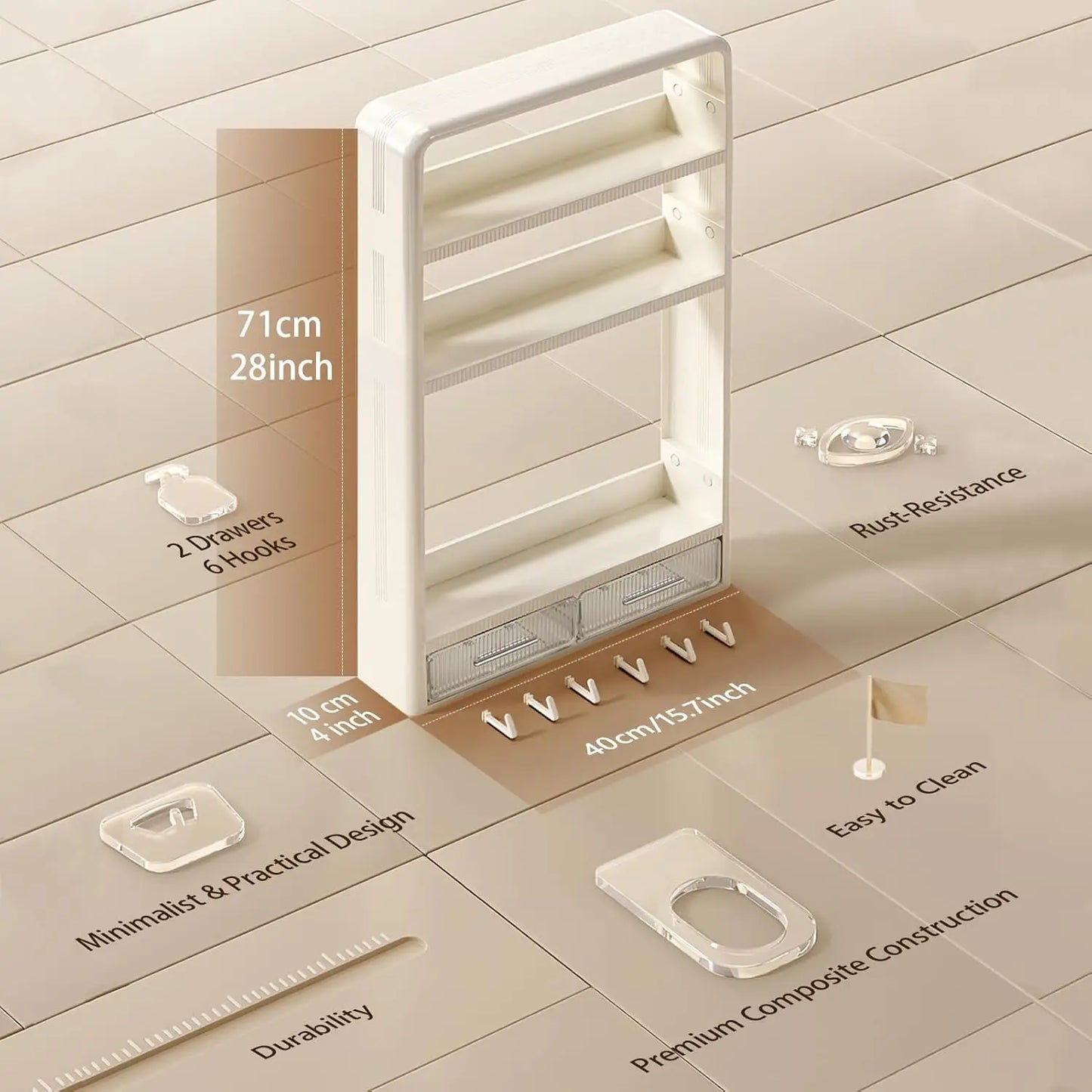 XMSJ Wall Mounted Bathroom Shelves With Drawers And Hooks