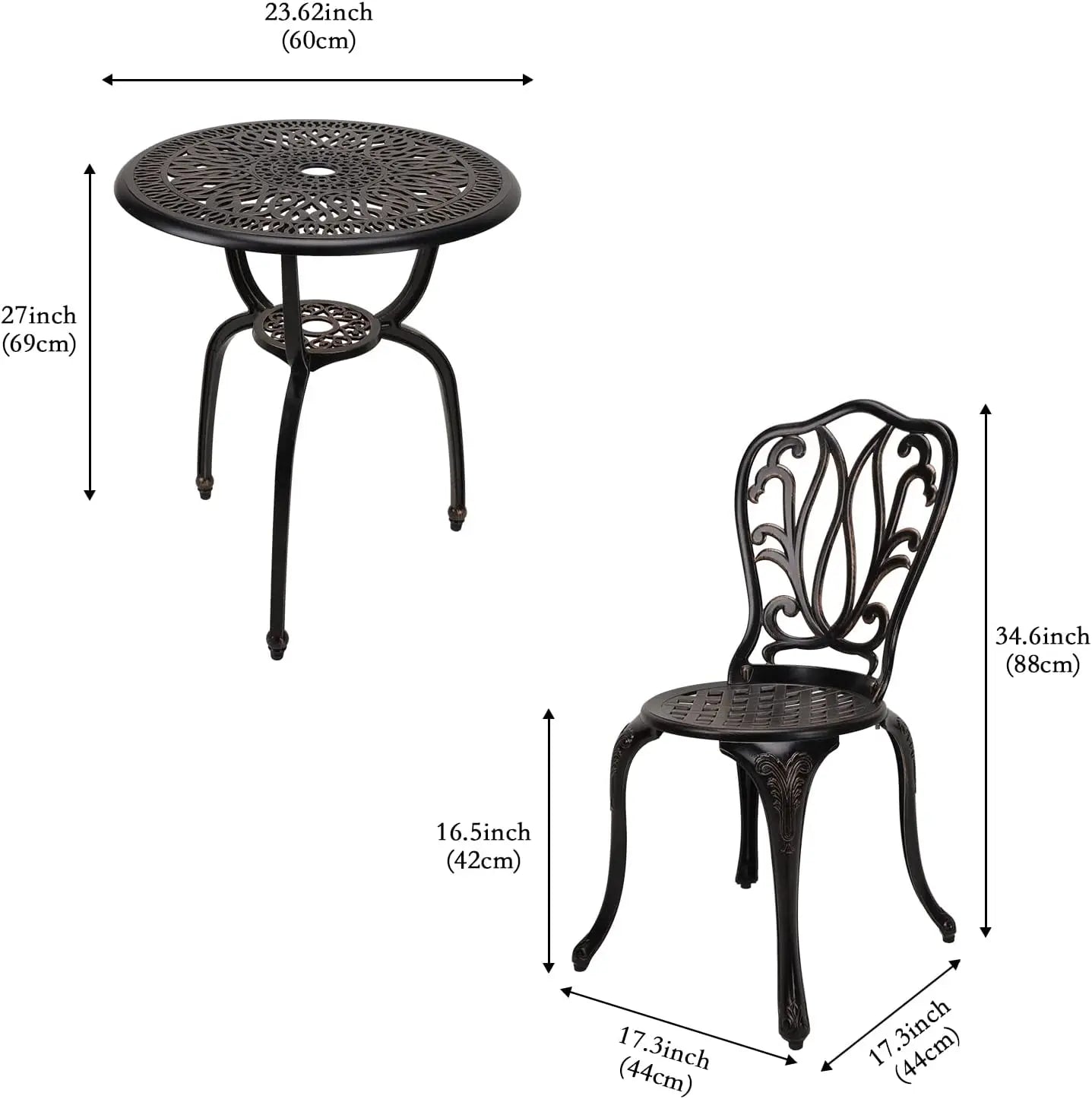 3-Piece Cast Aluminum Outdoor Patio Bistro Set For Lawn Garden Backyard