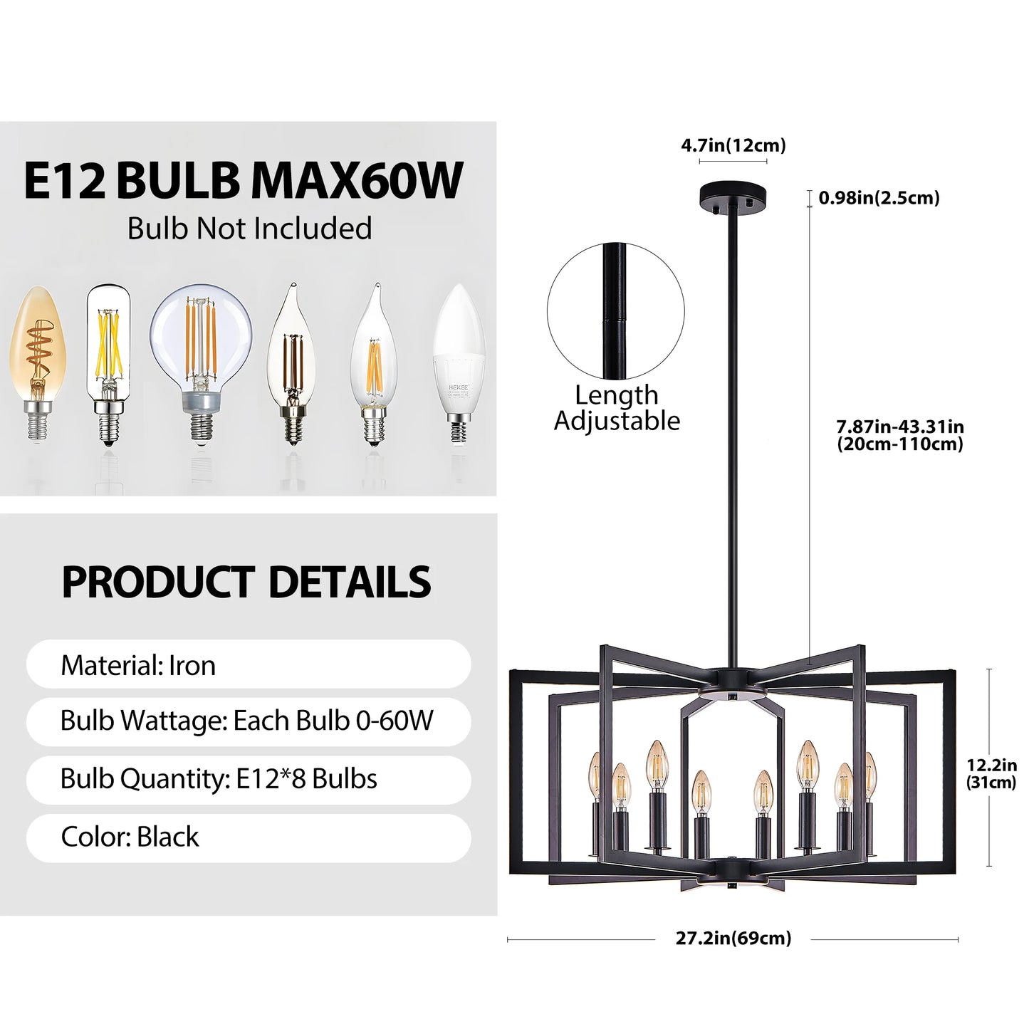 ARLGSITE Geometric Chandelier Pendant Light Fixture 6 To 8 Lights