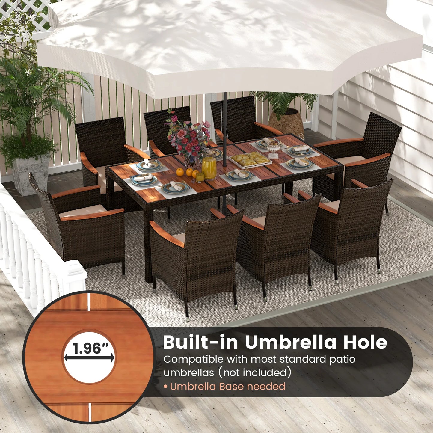 HOMASIS 9-Piece Patio Wicker Dining Set With Cushions