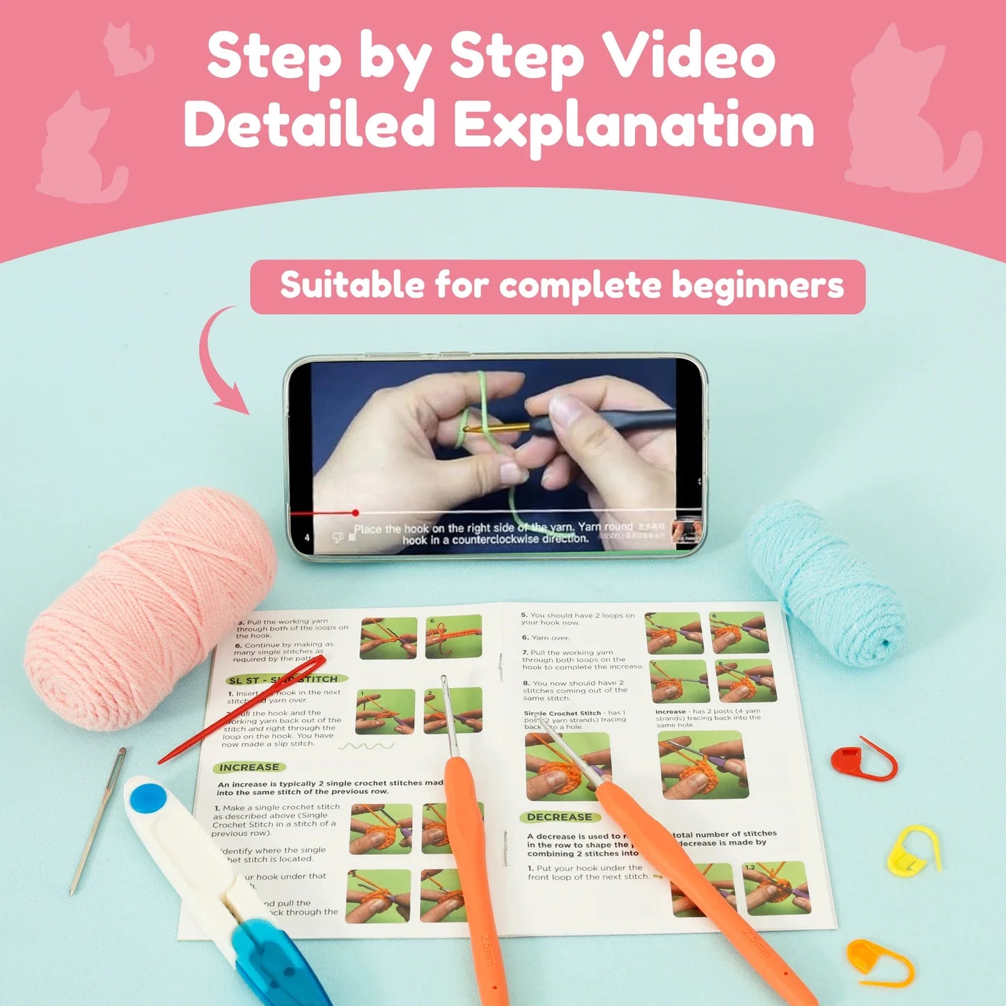 Hign-concerned Cat Crochet Kit For Beginners With Accessories