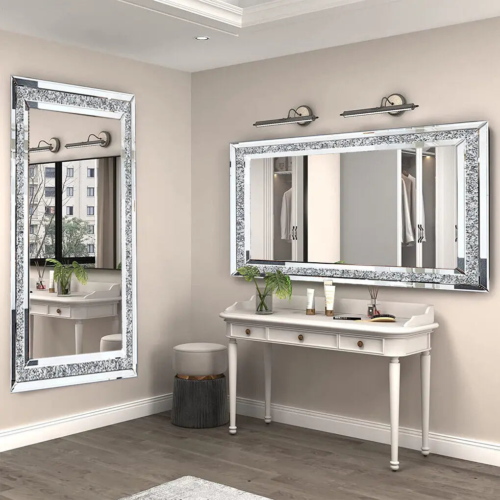 LUVODI Frameless Rhinestone Vanity Mirror For Wall Mount