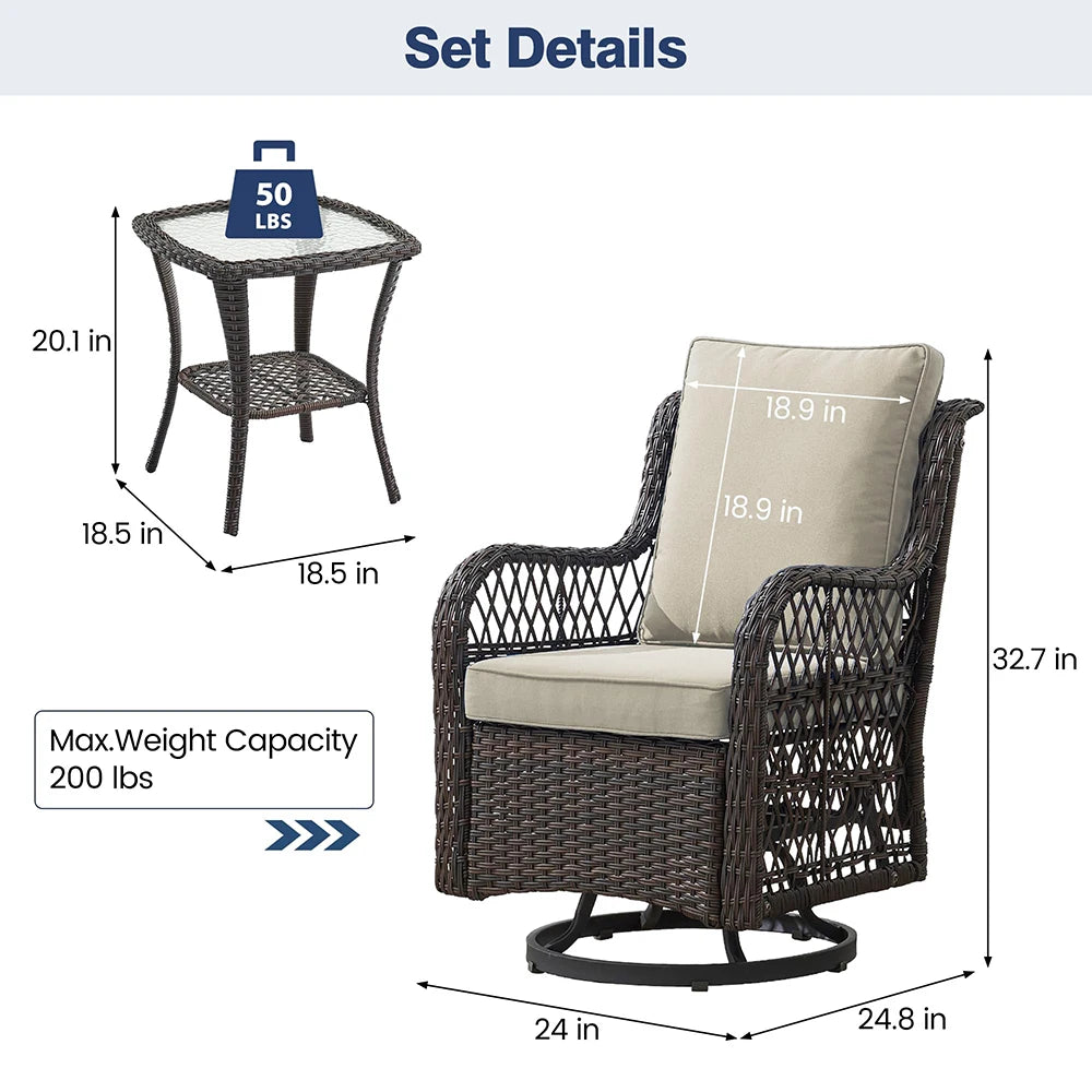 HiMISS 3 Piece Wicker Patio Set With Cushions For Outdoors