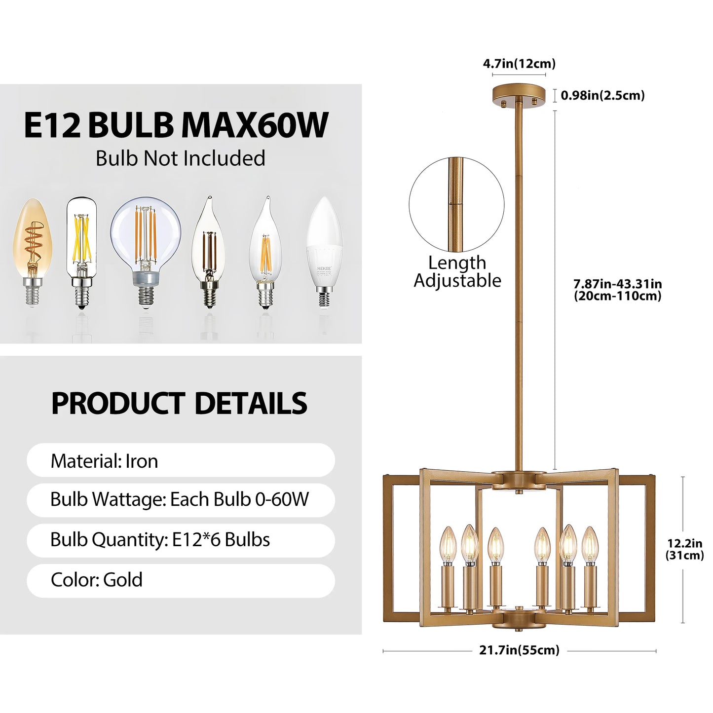 ARLGSITE Geometric Chandelier Pendant Light Fixture 6 To 8 Lights
