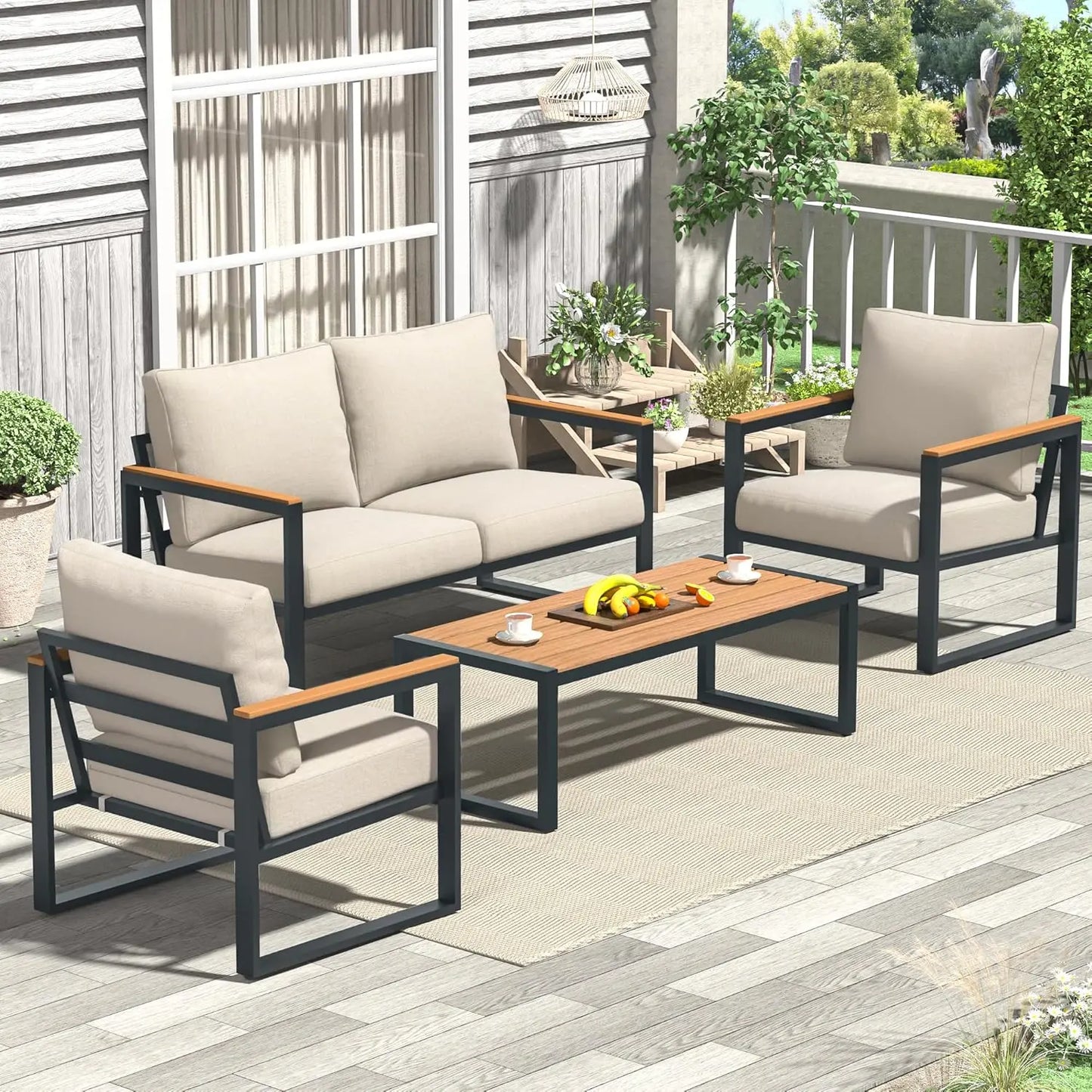 Patio Furniture Set 4 Pieces With Coffee Table Outdoor