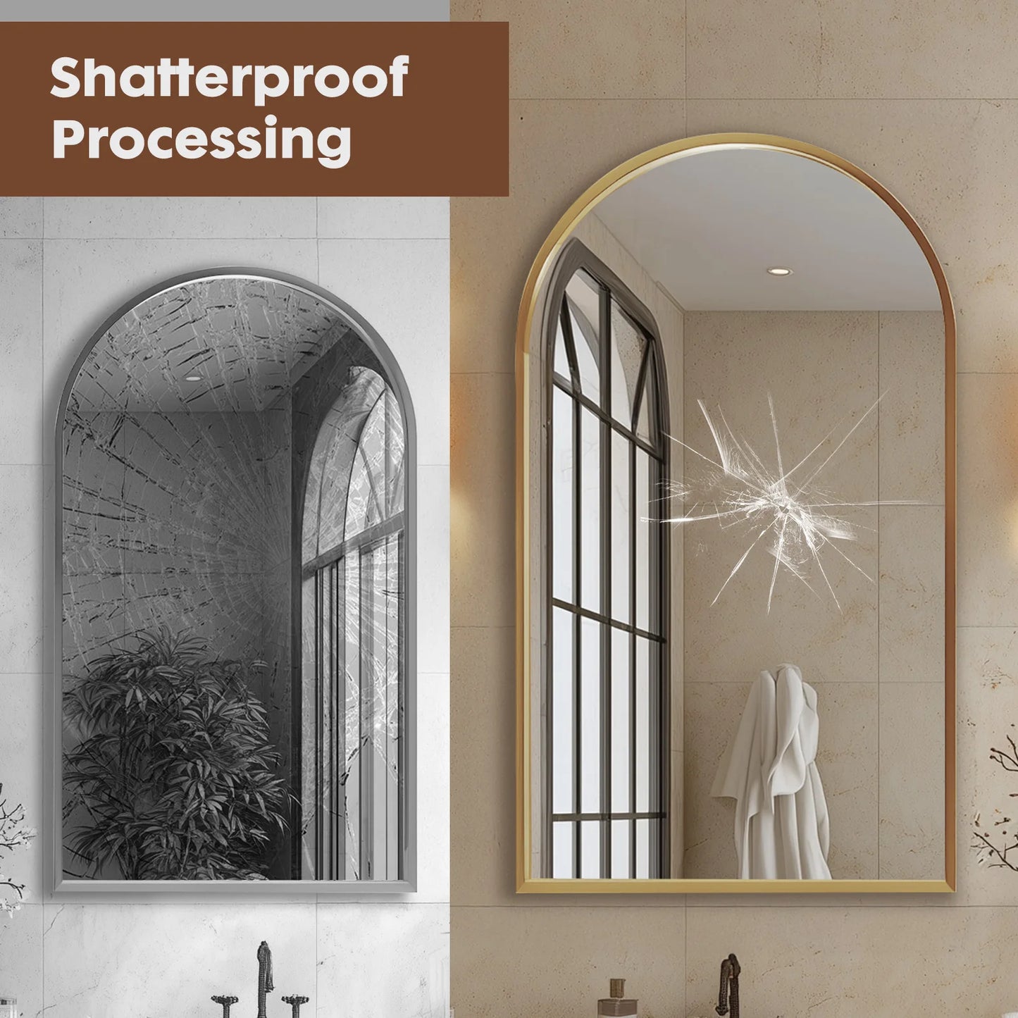 JHK Arched Metal Framed Bathroom Mirror Wall Mount