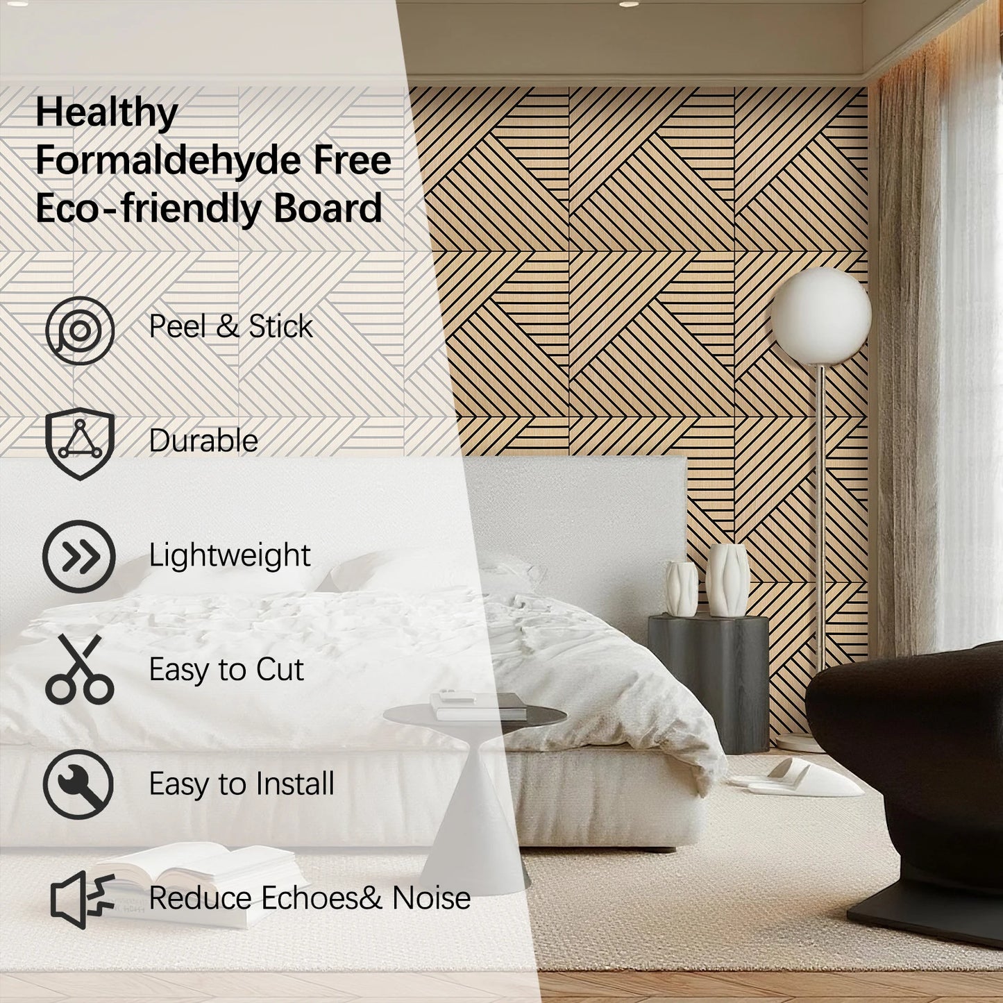 Hign-concerned 4-Pack Acoustic 3D Wood Slat Wall Panels Self-Adhesive
