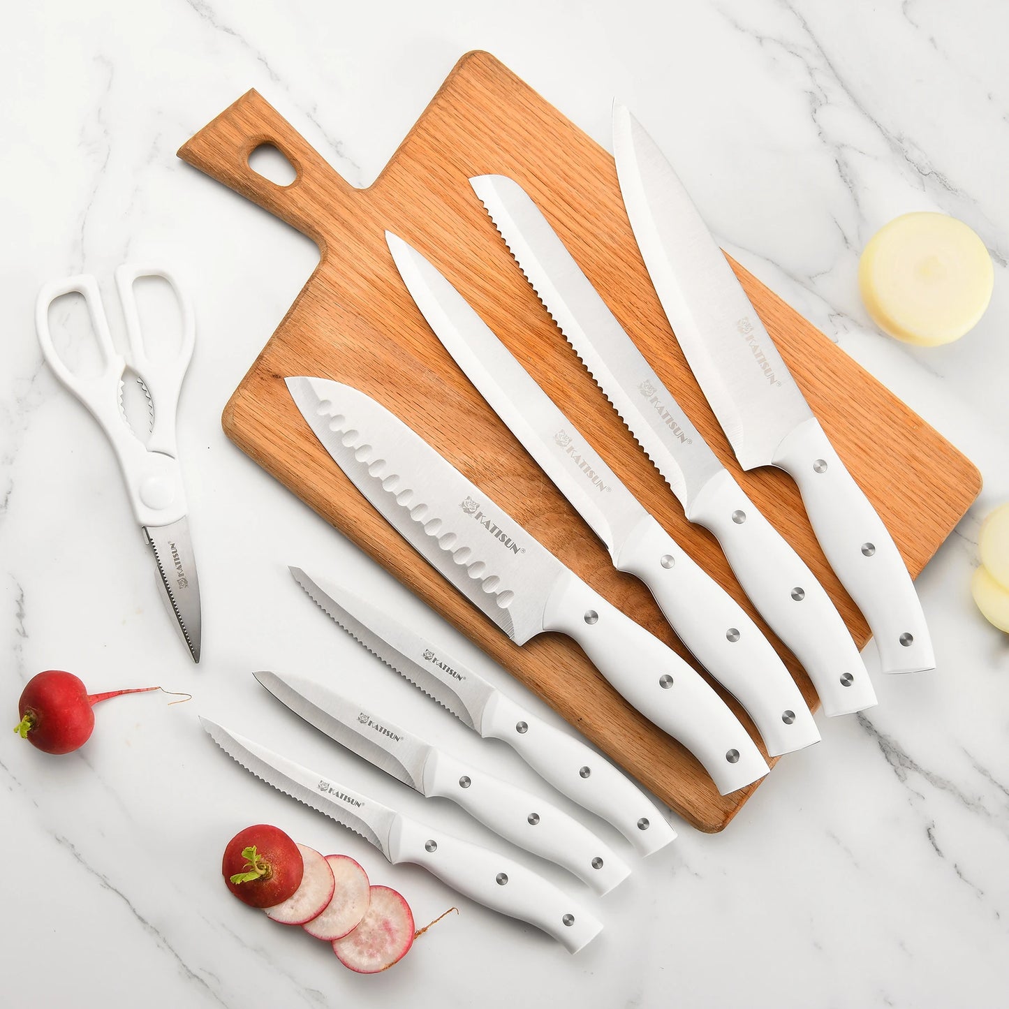 KATISUN Carbon Steel Knife Block Set Built In Sharpener